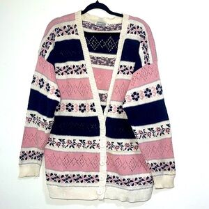 Vintage Cuddle Knit 100% Cotton Crochet Grandma Core Oversized Cardigan Sweater